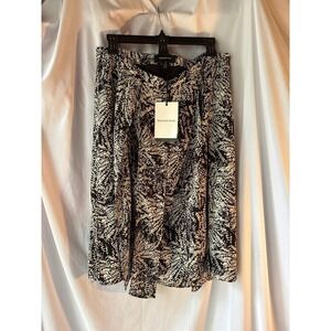 Who What Wear Ebony Willow Black White Fern Print Pleated Midi Skirt Size 14 NWT